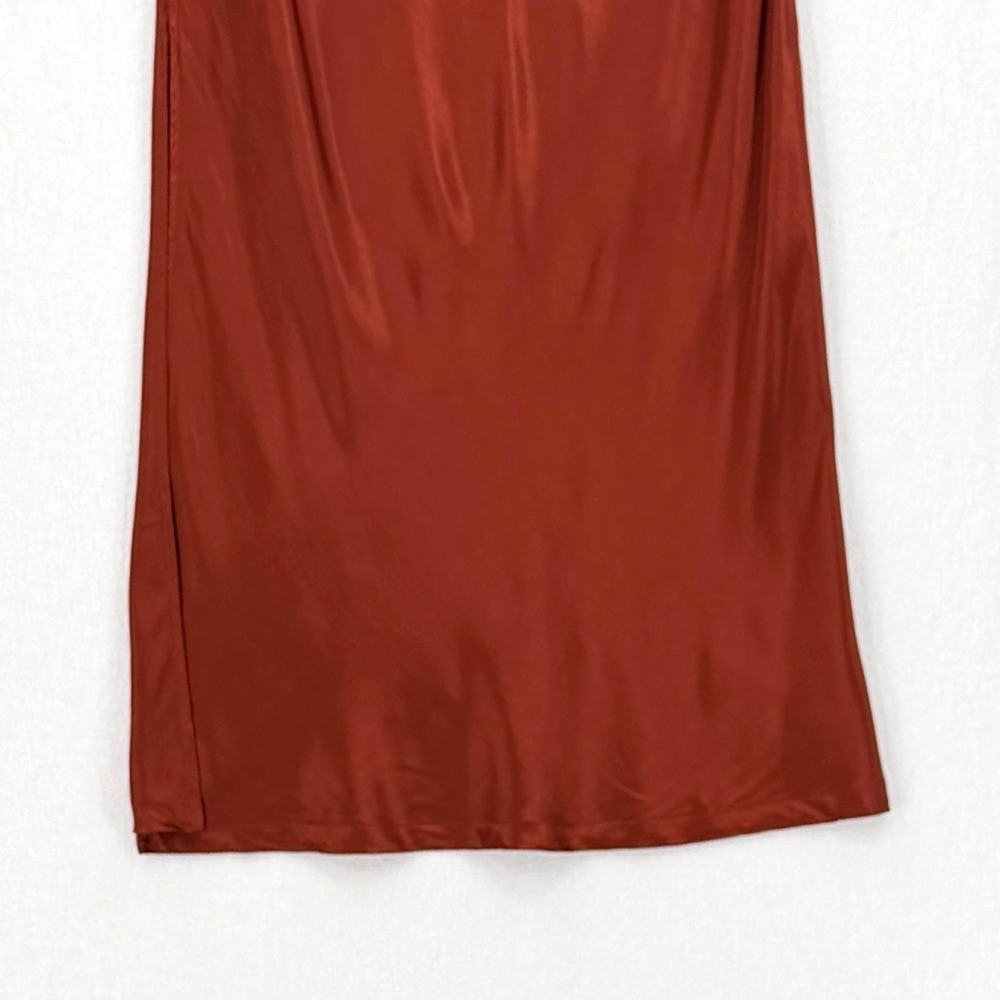 ENZA COSTA Satin Bias Slip Skirt Womens Large Umber Rust Midi Maxi Side Slit NEW - Picture 14 of 16